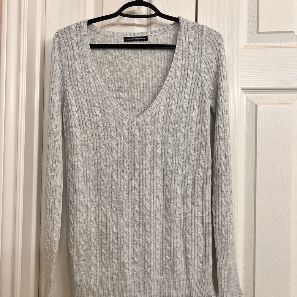 Brandy Melville Gray Cable Knit V-Neck Sweater